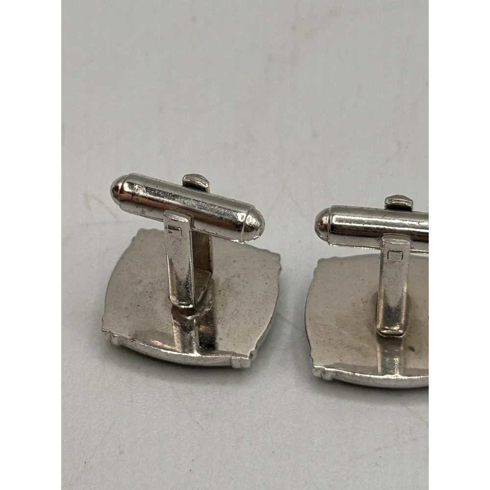 VIntage Shields Mens Cufflinks & Tie Tack Black Glass Diamond Chip‎ Silver Tone